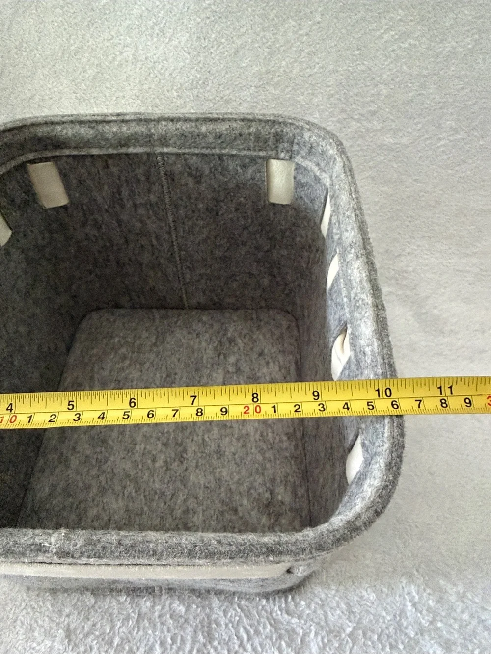 NWOT Gray Felt Storage Basket with Cream Ribbon Bow